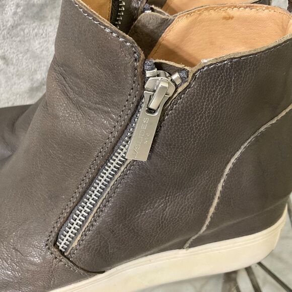 J/SLIDES  Tan Brown  Leather  Booties women’s  7 M Double Zipper platform Bloke - Picture 2 of 13